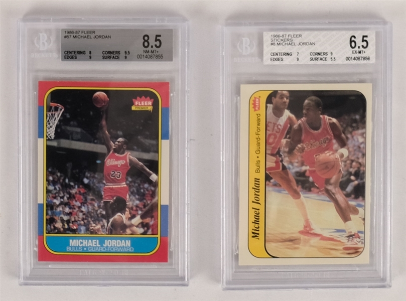 Fleer 1986-87 Basketball Card & Sticker Set w/ Michael Jordan BGS 8.5 NM-MT+ Rookie Card