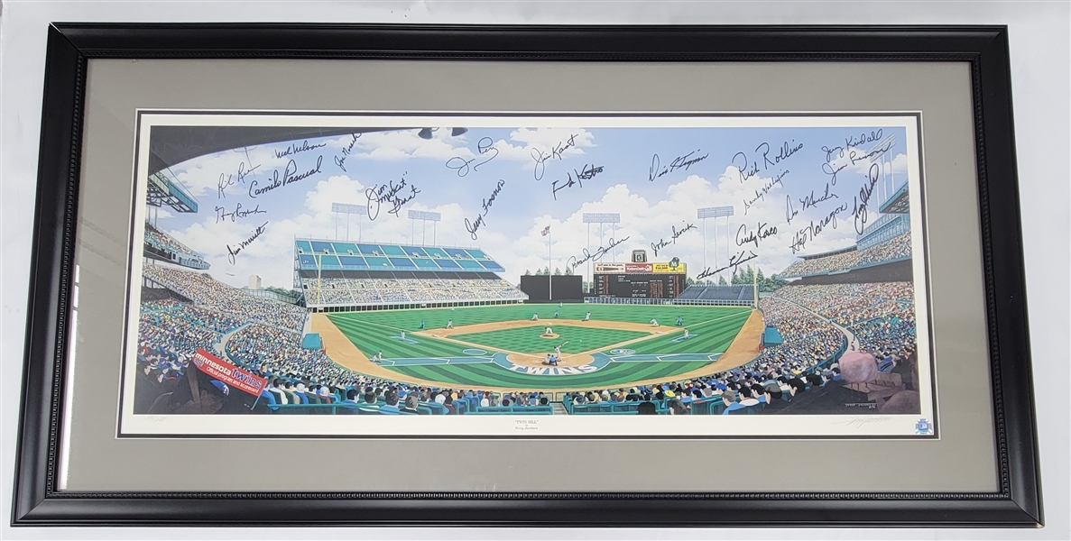 1965 Minnesota Twins Team Signed & Framed Met Stadium Print LE #185/2100 MLB & Twins LOA