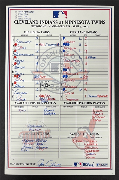 Joe Mauer 1st MLB Game Played April 5th, 2004 Game Used & Autographed Lineup Card
