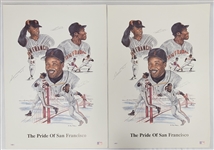 Lot of 2 Willie Mays, Barry Bonds, & Bobby Bonds Autographed Giants 22x28 Lithographs JSA