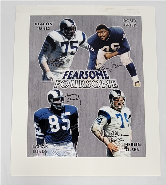 Fearsome Foursome Rams Deacon Jones Rosey Grier Lamar Lundy Merlin Olsen Autographed Mounted 16x20 Photo JSA