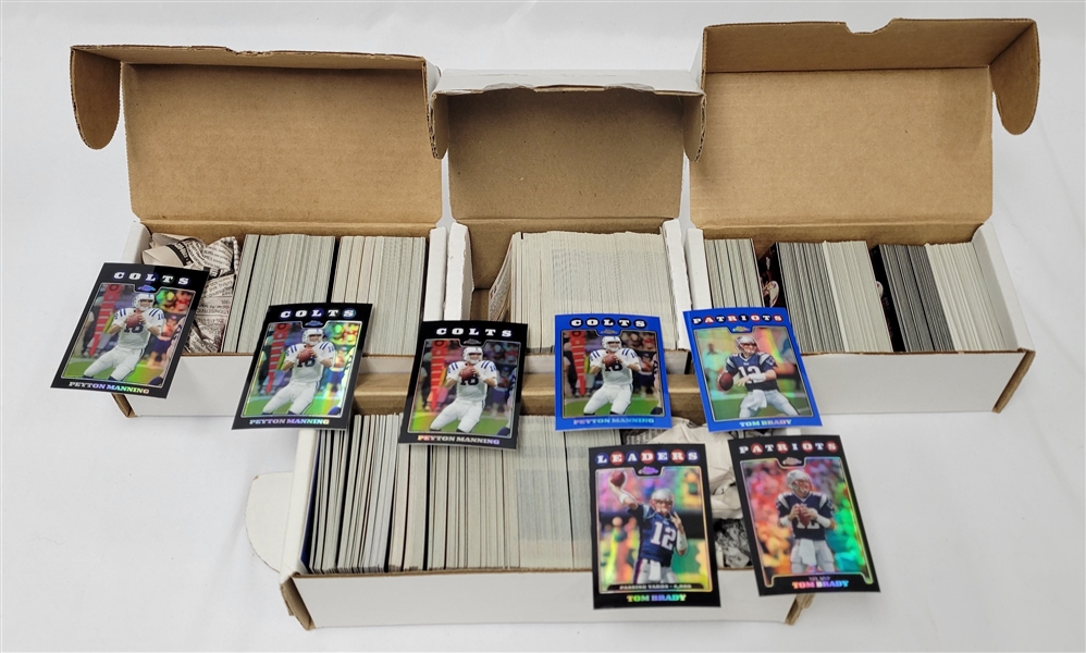 Lot of (4) 2008 Topps Chrome Football Partial Sets w/ Manning & Brady Refractors