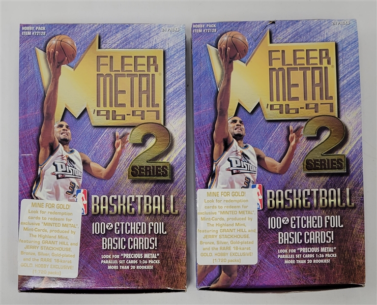 Lot of 2 Opened 1996-97 Fleer Metal Series 2 Basketball Hobby Packs *Possible Kobe Rookie*