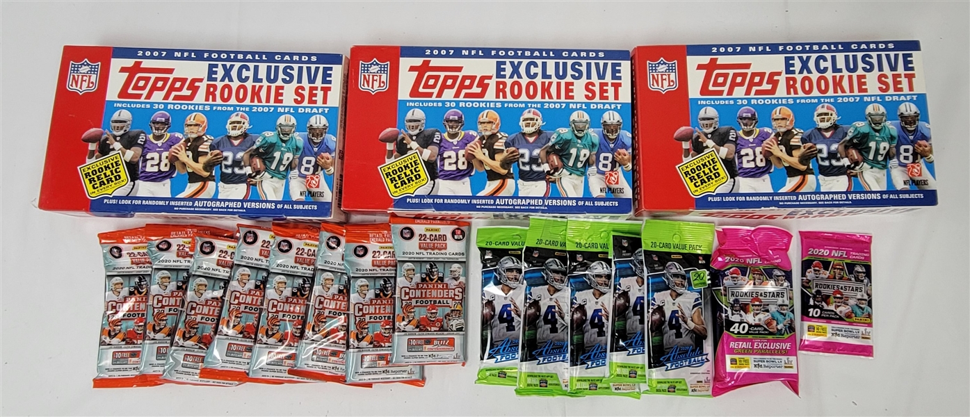 Collection of Unopened Football Card Boxes & Packs w/ 2020 Value Packs