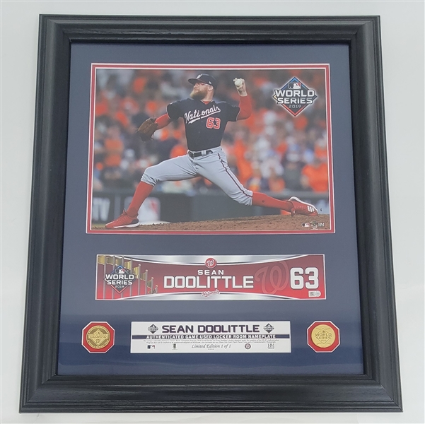 Sean Doolittle Framed 2019 World Series Game Used Locker Room Nameplate MLB