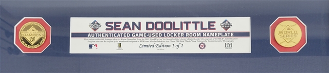 Sean Doolittle Framed 2019 World Series Game Used Locker Room Nameplate MLB