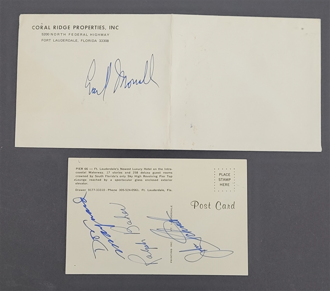 Don Maynard, Earl Morrall, Ralph Baker, & John Schmitt Autographed Envelope & Postcard