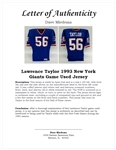 Lawrence Taylor 1993 New York Giants Game Used Jersey w/ Dave Miedema LOA