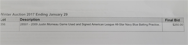 Justin Morneau 2009 Game Used & Autographed All-Star BP Jersey w/ Dave Miedema LOA & PSA/DNA