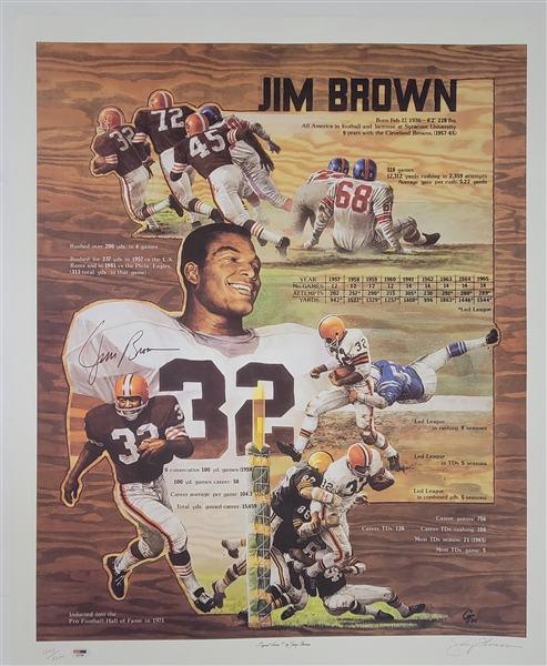 Jim Brown Autographed 27x33 Gary Thomas Cleveland Browns Lithograph LE #1202/3200 PSA/DNA
