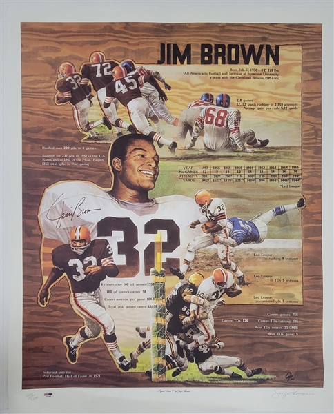 Jim Brown Autographed 27x33 Gary Thomas Cleveland Browns Lithograph LE #1203/3200 PSA/DNA