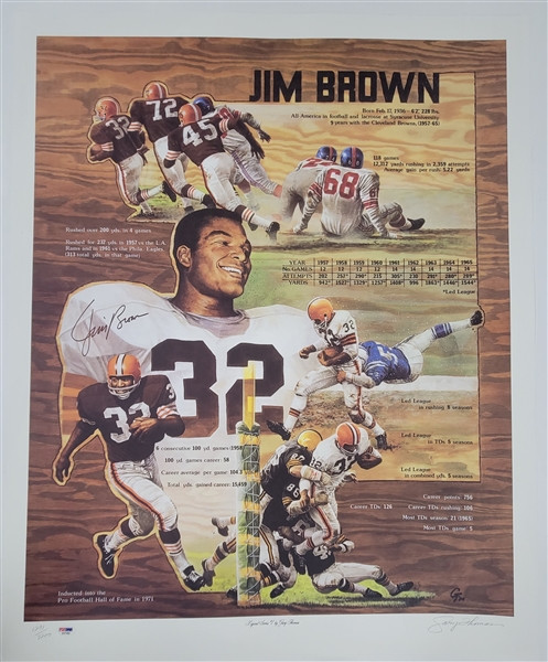 Jim Brown Autographed 27x33 Gary Thomas Cleveland Browns Lithograph LE #1291/3200 PSA/DNA