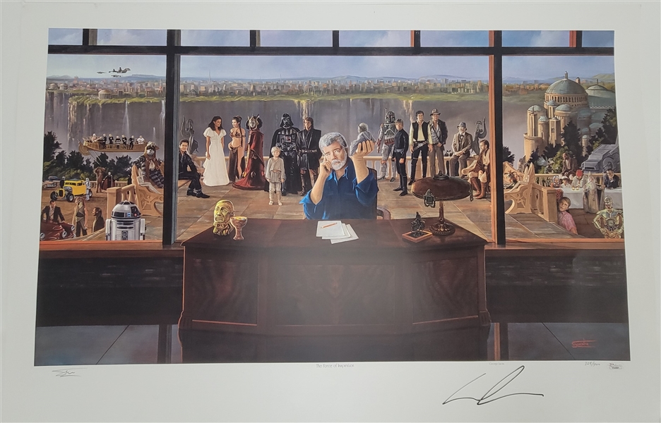 George Lucas Autographed "Star Wars" Movie LE #325/900 Artist Lithograph 36x24 JSA