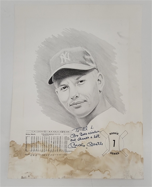 Mickey Mantle Autographed & Inscribed 18x24 Lithograph w/ Beckett LOA