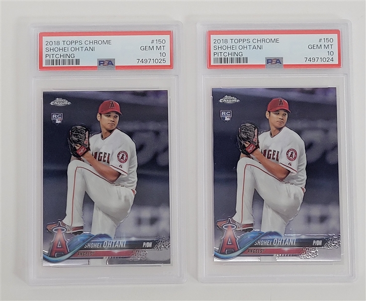Lot of 2 Shohei Ohtani Topps Chrome #150 Rookie Cards PSA 10