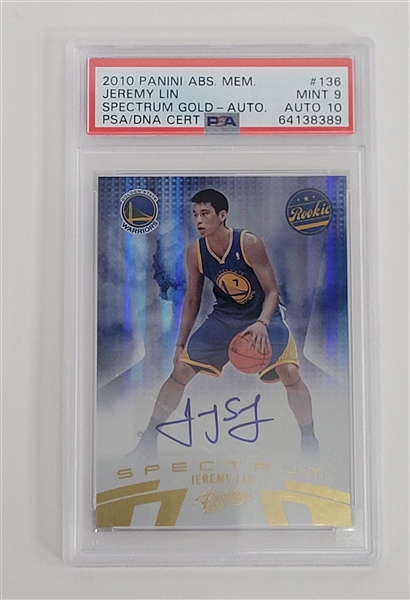 Jeremy Lin 2010 Panini Absolute Memorabilia #136 Spectrum Gold Autographs Rookie Card PSA 9 Auto 10