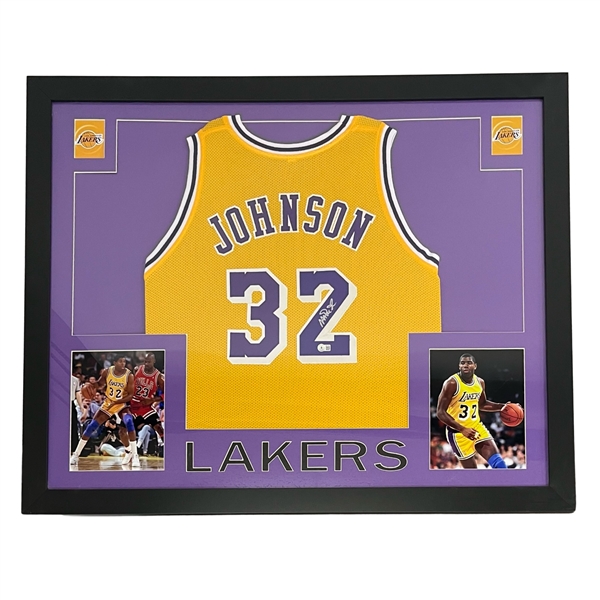 Magic Johnson Autographed & Framed Custom Jersey Beckett