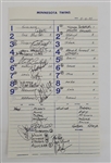 Minnesota Twins 1995 Game Used & Autographed Lineup Card w/ Puckett Beckett LOA
