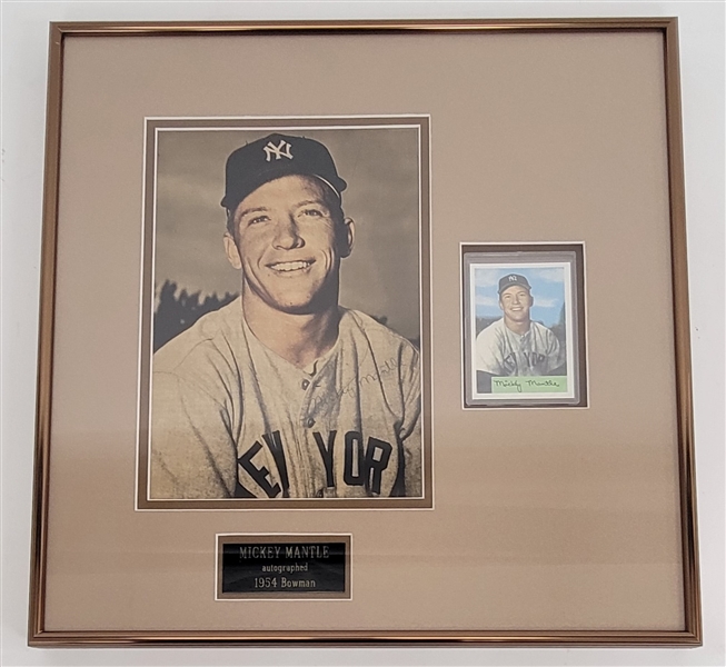 1954 Mickey Mantle Autographed & Framed 8x10 Photo for Bowman Card w/ PSA/DNA LOA *RARE Rookie Era Mantle Autograph*