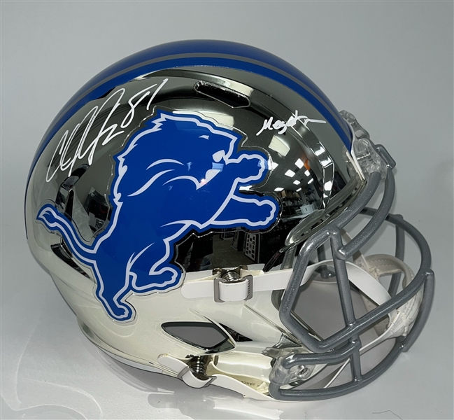 Calvin Johnson Autographed & Inscribed Detroit Lions Full Size Replica Helmet JSA