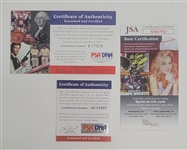 Lot of 2 Warren Spahn & Ozzie Smith Autographed 8x10 Photos and Frank Thomas Autographed Magazine JSA & PSA/DNA
