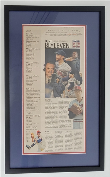 Bert Blyleven Framed Newspaper Front Page Sports - January 6, 2011 - Hall of Fame Inductee - Signed -w/Blyleven Signed Letter of Provenance