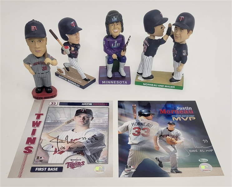 Justin Morneau Collection w/ 4 Bobbleheads & 2 Autographed 8x10 Photos