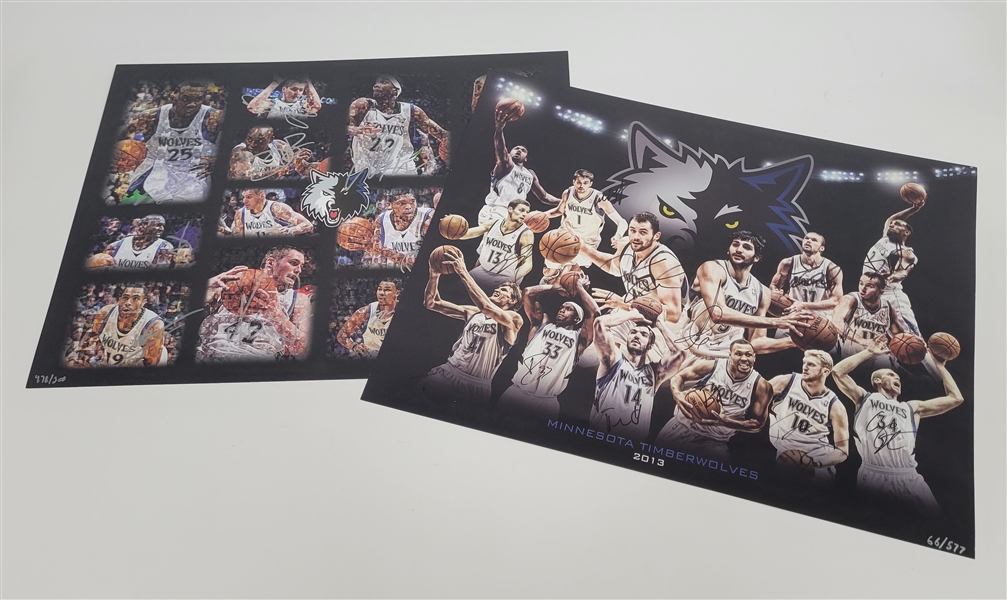 Lot of (2) 2009-10 & 2012-13 Minnesota Timberwolves Team Signed 17x22 Photos w/ Beckett LOAs
