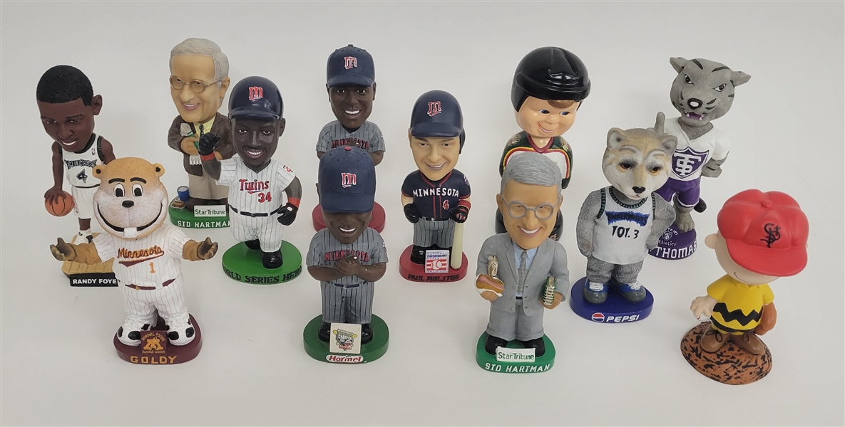 Lot of 12 Minnesota Sports Bobbleheads w/ Puckett & Hartman