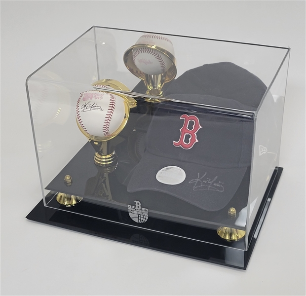 Kevin Youkilis Autographed 2007 World Series Baseball & Hat w/ Case