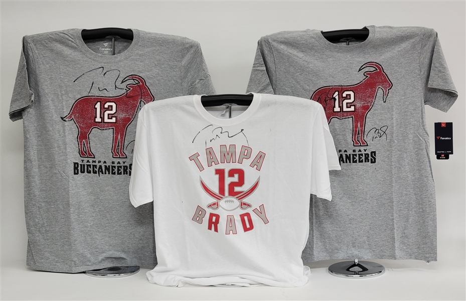 Lot of 3 Tom Brady Autographed Tampa Bay Buccaneers T-Shirts w/ Beckett LOAs & Letter of Provenance