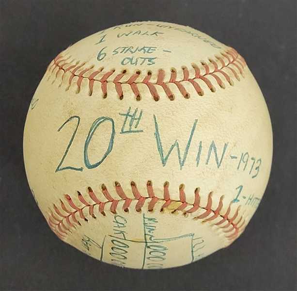 Bert Blyleven 1973 20th Win Game Used Final Out Stat Baseball - Sept. 26, 1973 - Twins vs Athletics w/Blyleven Signed Letter of Provenance