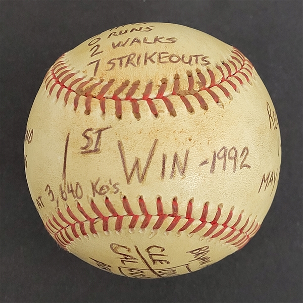 Bert Blyleven 1992 1st Win Final Season - Game Used Stat Baseball - May 30, 1992 - Angels vs Indians - Tied Tom Seaver in Strikeouts w/Blyleven Signed Letter of Provenance