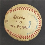 Bert Blyleven 1992 1st Win Final Season - Game Used Stat Baseball - May 30, 1992 - Angels vs Indians - Tied Tom Seaver in Strikeouts w/Blyleven Signed Letter of Provenance