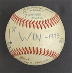 Bert Blyleven 1st Win of 1973 Season - Game Used Final Out Stat Baseball - April 6, 1973 - Twins vs Athletics - w/Blyleven Signed Letter of Provenance