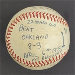 Bert Blyleven 1st Win of 1973 Season - Game Used Final Out Stat Baseball - April 6, 1973 - Twins vs Athletics - w/Blyleven Signed Letter of Provenance