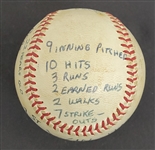 Bert Blyleven 1st Win of 1973 Season - Game Used Final Out Stat Baseball - April 6, 1973 - Twins vs Athletics - w/Blyleven Signed Letter of Provenance