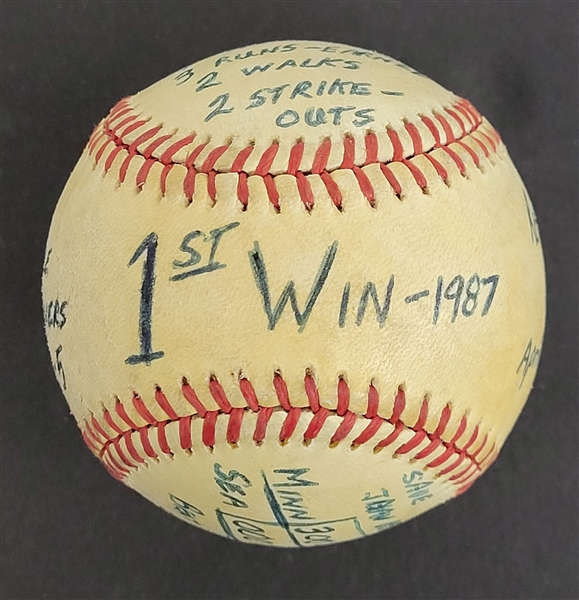 Bert Blyleven 1st Win of the 1987 Season Game Used Stat Baseball - April 12, 1987 - Twins vs Mariners - w/Blyleven Signed Letter of Provenance