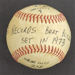 Bert Blyleven 1973 Minnesota Twins Records Set Game Used Stat Baseball w/Blyleven Signed Letter of Provenance