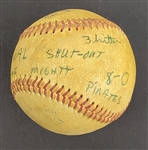 Bert Blyleven 1st Professional Shutout Rookie League 1969 Sarasota Twins Gulf Coast League Game Used Stat Baseball w/Blyleven Signed Letter of Provenance
