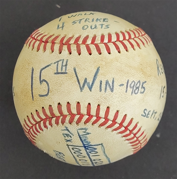 Bert Blyleven 15th Win 1985 Season Passed Don Drysdale and Vida Blue All Time Win List Game Used Final Out Stat Baseball w/Blyleven Signed Letter of Provenance