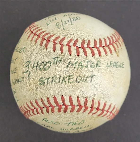 Bert Blyleven 3,400th Major League Strikeout Actual Game Used Stat Baseball 7th Pitcher All Time w/Blyleven Signed Letter of Provenance