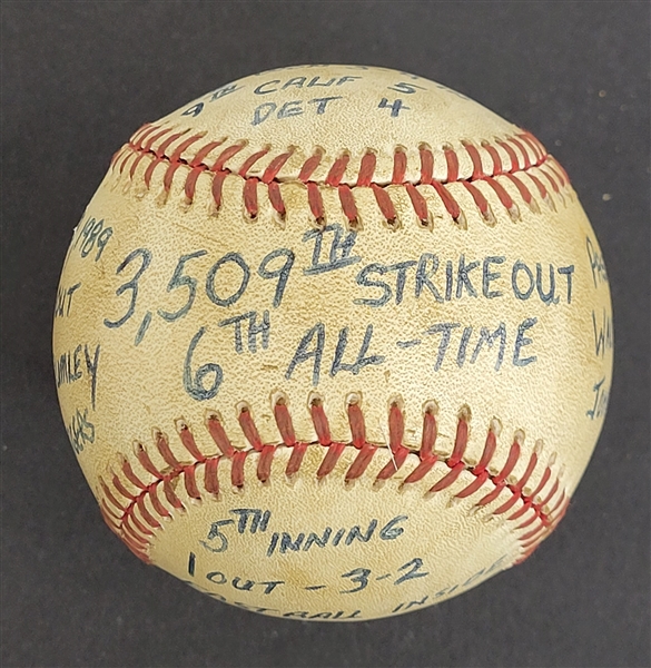 Bert Blyleven 3,509th Career Strikeout 6th All Time Passing Walter Johnson Actual Game Used Stat Baseball w/Blyleven Signed Letter of Provenance