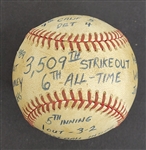 Bert Blyleven 3,509th Career Strikeout 6th All Time Passing Walter Johnson Actual Game Used Stat Baseball w/Blyleven Signed Letter of Provenance