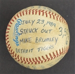 Bert Blyleven 3,509th Career Strikeout 6th All Time Passing Walter Johnson Actual Game Used Stat Baseball w/Blyleven Signed Letter of Provenance