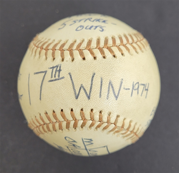 Bert Blyleven 17th Win Final of 1974 Season Complete Game Shutout Minnesota Twins Game Used Final Out Stat Baseball w/Blyleven Signed Letter of Provenance
