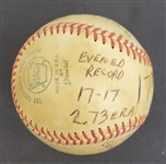 Bert Blyleven 17th Win Final of 1972 Season Minnesota Twins Game Used Stat Baseball w/Blyleven Signed Letter of Provenance