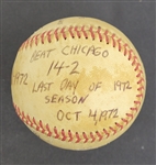 Bert Blyleven 17th Win Final of 1972 Season Minnesota Twins Game Used Stat Baseball w/Blyleven Signed Letter of Provenance