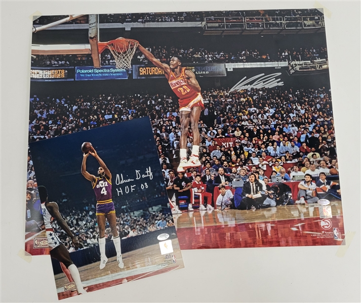 Lot of 2 Dominique Wilkins & Adrian Dantley Autographed 16x20 & 8x10 Photos