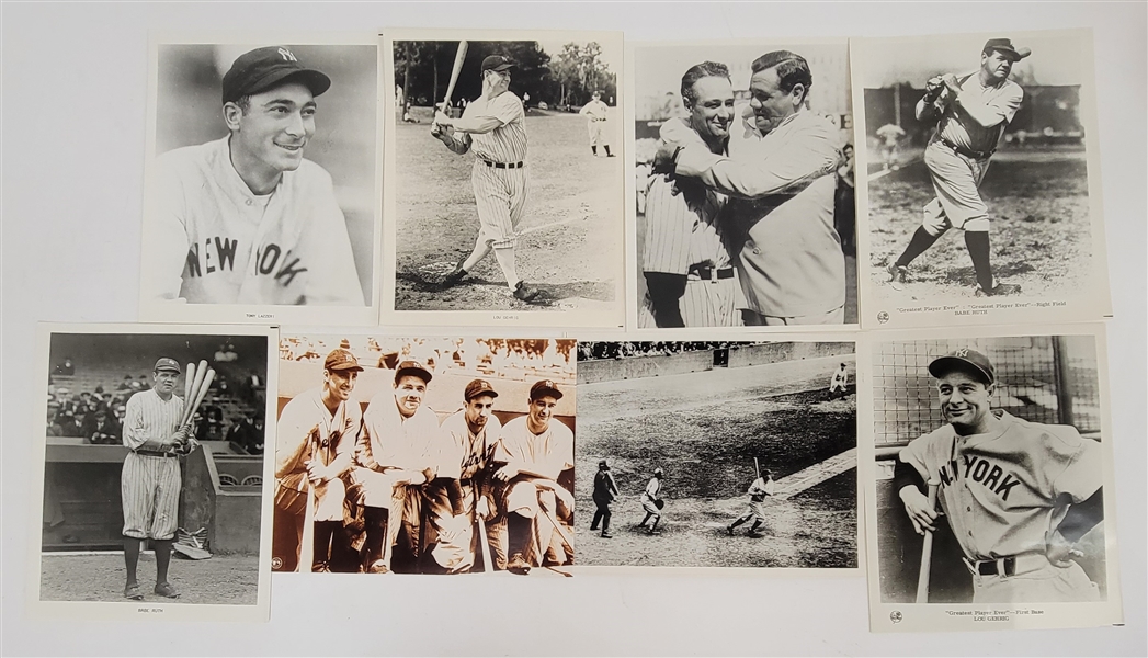 Lot of 8 Vintage Babe Ruth, Lou Gehrig, & Tony Lazzeri 8x10 Photos